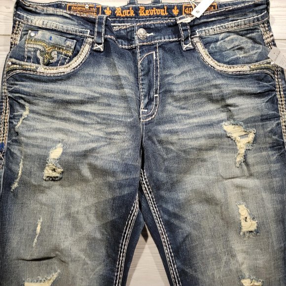 Rock Revival Men's ARMIE STRAIGHT Distressed Denim Jeans Sizes 28~44 Y2K - Picture 4 of 15